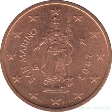 Монета. Сан-Марино. 2 цента 2003 год. 