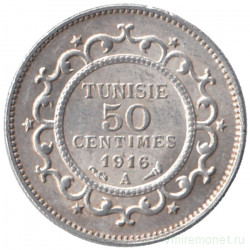 Монета. Тунис. 50 сантимов 1916 год.