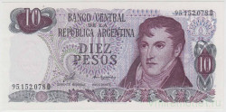 Банкнота. Аргентина. 10 песо 1976 год. Тип 300.