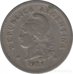 Монета. Аргентина. 10 сентаво 1938 год.