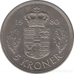 Монета. Дания. 5 крон 1980 год.