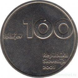  Монета. Словения. 100 толаров 2001 год. 10 лет независимости Словении.