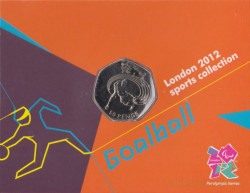 Монета. Великобритания. 50 пенсов 2011 год. XIV летние паралимпийские игры Лондон 2012. Голбол. В блистере.