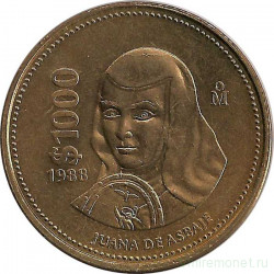 Монета. Мексика. 1000 песо 1988 год. Хуана де Асбахе.