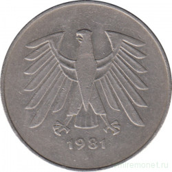 Монета. ФРГ. 5 марок 1981 год. Монетный двор - Гамбург (J).