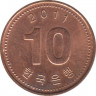 Монета. Южная Корея. 10 вон 2011 год. ав.