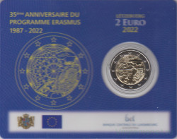 Монета. Люксембург. 2 евро 2022 год. 35 лет программе Эразмус. Коинкарта.