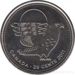 Монета. Канада. 25 центов 2011 год. Природа Канады - Сапсан.
