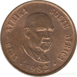 Монета. Южно-Африканская республика (ЮАР). 1 цент 1982 год. Окончание президентства Бальтазара Йоханнеса Форстера.