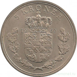 Монета. Дания. 5 крон 1969 год.