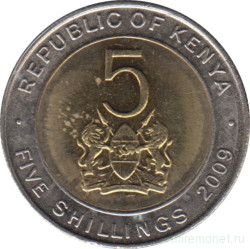 Монета. Кения. 5 шиллингов 2009 год.