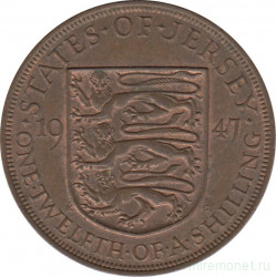 Монета. Великобритания. Джерси. 1/12 шиллинга 1947 год.