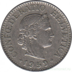 Монета. Швейцария. 10 раппенов 1959 год.