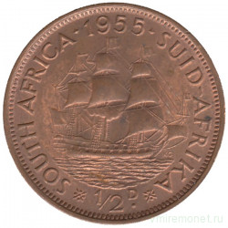 Монета. Южно-Африканская республика (ЮАР). 1/2 пенни 1955 год. 