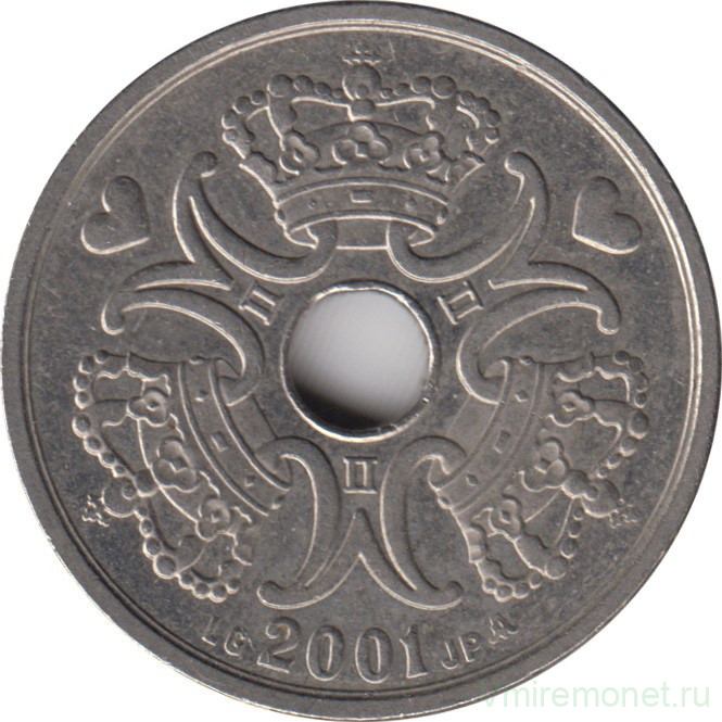 Монета. Дания. 5 крон 2001 год.