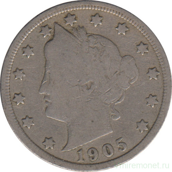 Монета. США. 5 центов 1905 год.