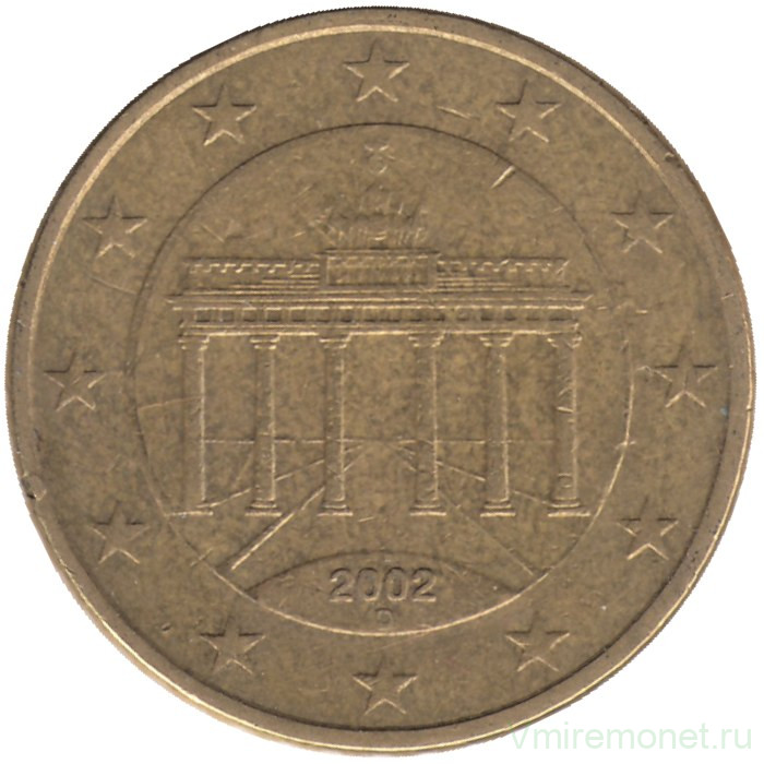 Монета. Германия. 50 центов 2002 год. (D).