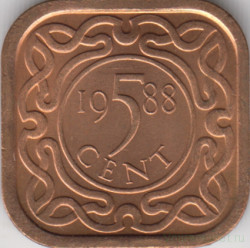 Монета. Суринам. 5 центов 1988 год.