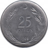  Монета. Турция. 25 курушей 1966 год. 4 грамма. ав.