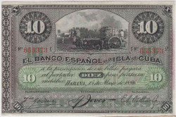 Банкнота. Куба. "Банко Испаньёль де ла исла де Куба". 10 песо 1896 год. Тип 49d.