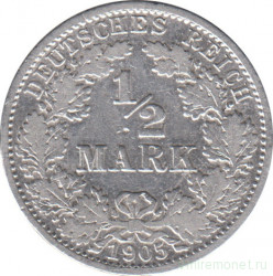 Монета. Германия. Германская империя. 1/2 марки 1905 год. Монетный двор - Берлин (А).