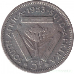 Монета. Южно-Африканская республика (ЮАР). 3 пенса 1953 год.