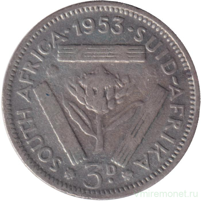 Монета. Южно-Африканская республика (ЮАР). 3 пенса 1953 год.