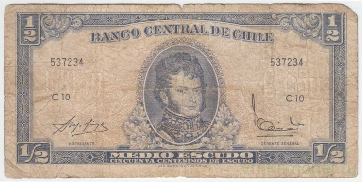 Банкнота. Чили 1/2 эскудо 1962 год. Тип 134Aa(1).