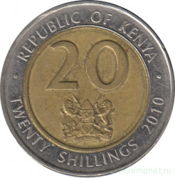 Монета. Кения. 20 шиллингов 2010 год.