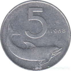 Монета. Италия. 5 лир 1968 год.