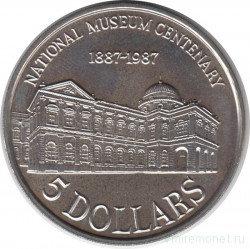 Монета. Сингапур. 5 долларов 1987 год. 100 лет Национальному музею.
