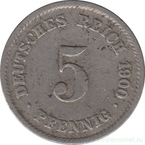 Монета. Германия (Германская империя 1871-1922). 5 пфеннигов 1900 год. (G).