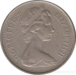 Монета. Великобритания. 5 новых пенсов 1970 год.