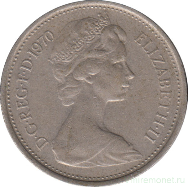 Монета. Великобритания. 5 новых пенсов 1970 год.