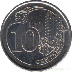 Монета. Сингапур. 10 центов 2013 год.