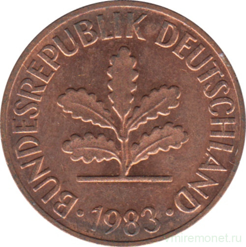 Монета. ФРГ. 2 пфеннига 1983 год. Монетный двор - Карлсруэ (G).