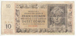 Банкнота. Протекторат Богемия и Моравия. 10 крон 1942 год. Тип 8а.