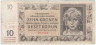 Банкнота. Протекторат Богемия и Моравия. 10 крон 1942 год. Тип 8.
