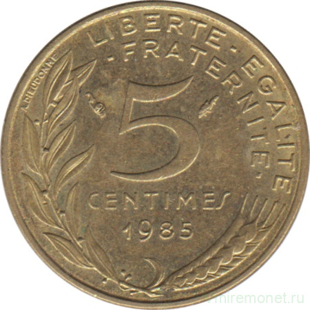 Монета. Франция. 5 сантимов 1985 год.