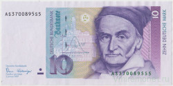 Банкнота. Германия. ФРГ. 10 марок 1989 год. Тип 38а.