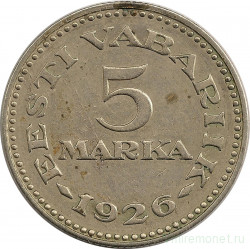 Монета. Эстония. 5 марок 1926 год.
