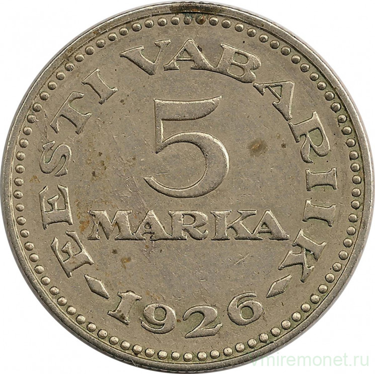 Монета. Эстония. 5 марок 1926 год.