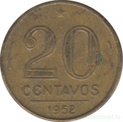 Монета. Бразилия. 20 сентаво 1952 год.