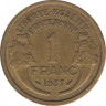  Монета. Франция. 1 франк 1937 год. ав.