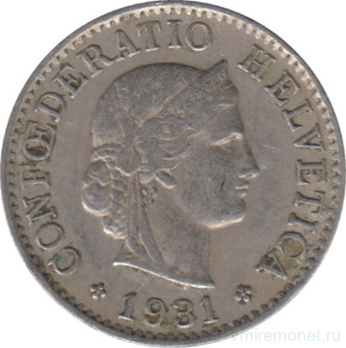 Монета. Швейцария. 5 раппенов 1931 год.