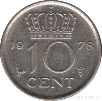 Монета. Нидерланды. 10 центов 1978 год.