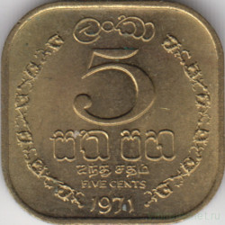 Монета. Цейлон (Шри-Ланка). 5 центов 1971 год.