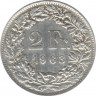 Монета. Швейцария. 2 франка 1963 год.