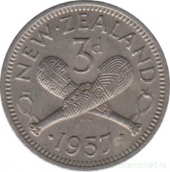 Монета. Новая Зеландия. 3 пенса 1957 год.