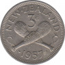 Монета. Новая Зеландия. 3 пенса 1957 год. ав.